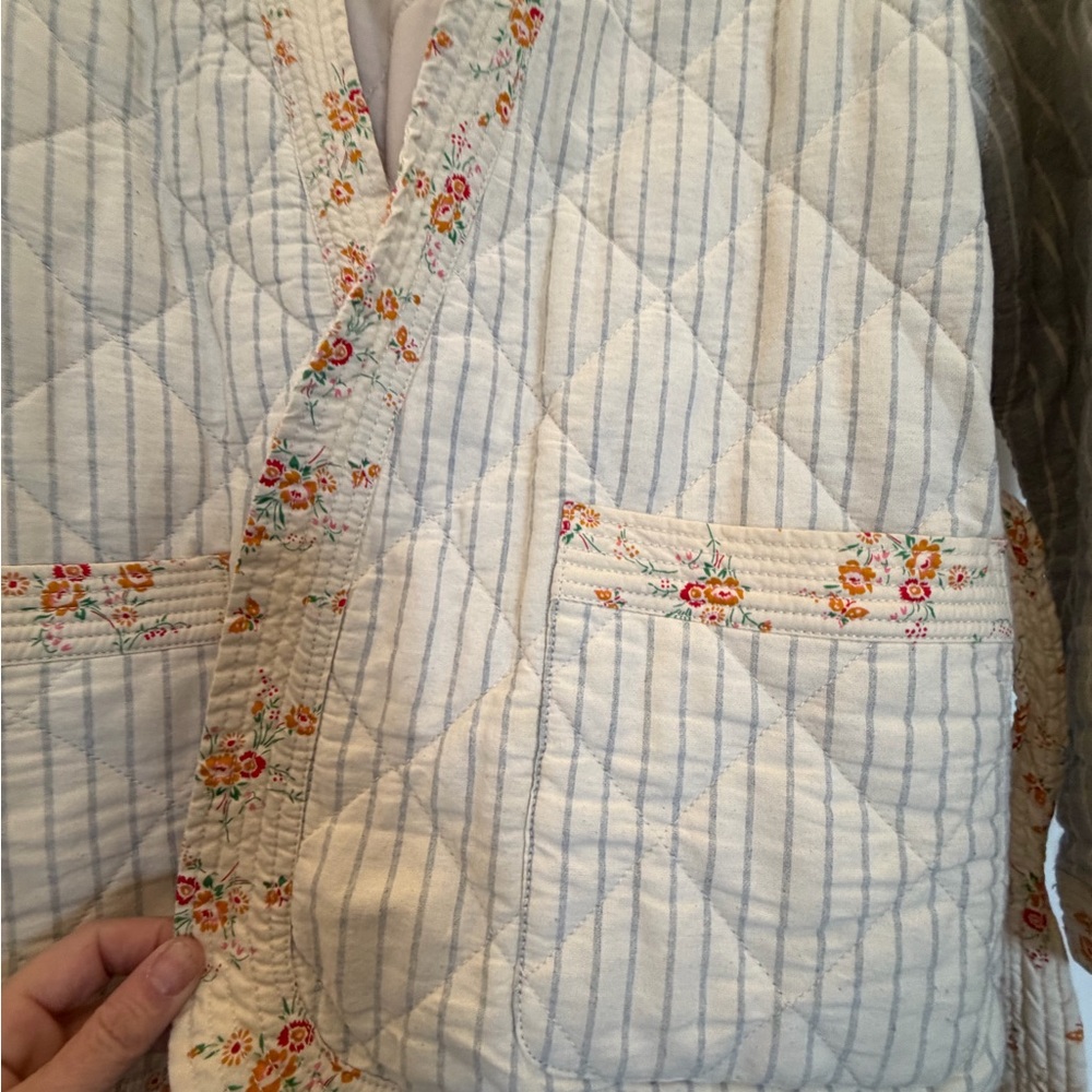 Madewell x New Denim Project Quilted Floral-Trim Jacket in Cream & Light Blue - Picture 7 of 15